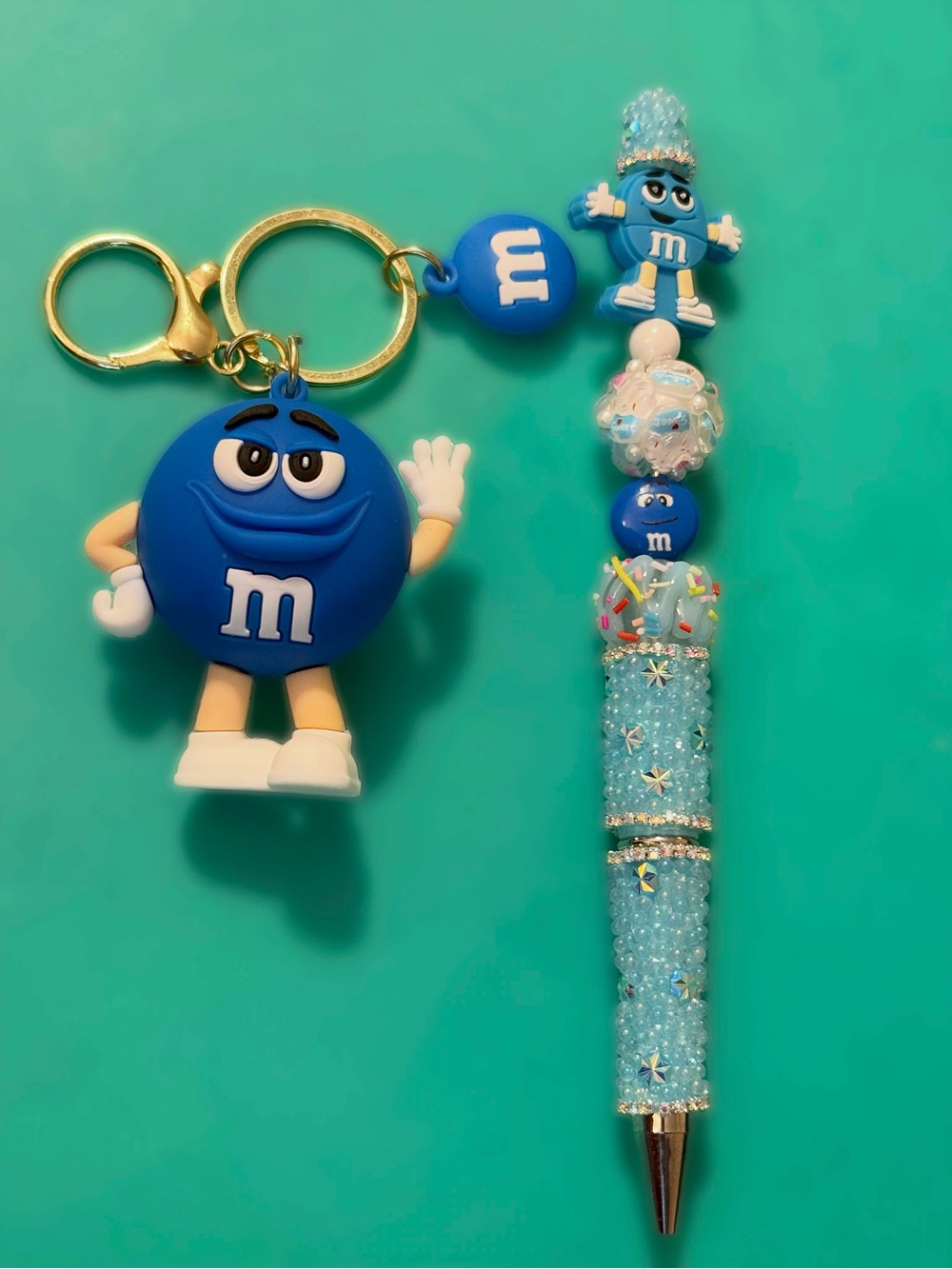 Blue M&M'S Blue Keychain with Beaded fancy Pen